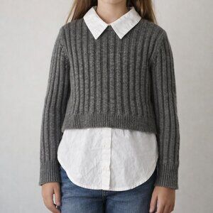 Zara Girls Layered Sweater Shirt 8-9 Gray Knit Preppy School Style